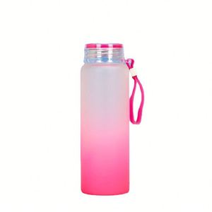 Vaso de Vidrio de Borosilicato de Alta Calidad con Correa de Mano Desmontable y Colorida, Degradado Esmerilado, 17 oz, Hermético, para Viajes - Product Image 6