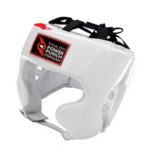 Power <b>Punch</b> White PU Boxing Headgear Lace-Up Adjustable Sparring Training Gear for Adults - Product Image 1