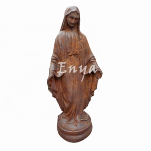 Estatua de la Virgen María de imitación antigua, artesanía religiosa católica de metal, venta al por mayor, hierro natural oxidado para jardín exterior, Virgen María - Product Image 6