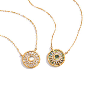 สร้อยคอจี้พระอาทิตย์เปลือกหอยอะบาโลนไรน์สโตนโทนสีทองรูปดาวสำหรับผู้หญิงของขวัญเครื่องประดับ - Product Image 5