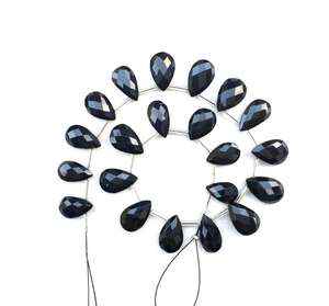 Pierre précieuse spinelle noire naturelle de bonne qualité, 1 brin, 21 pièces à facettes en forme de poire, perles de Briolette pour la fabrication de bijoux - Product Image 5