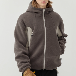 Venta al por mayor de dos vías de cremallera de costura gruesa cálida de lana <span class=keywords><strong>Polar</strong></span> Unisex Sudadera con capucha suelta de piel de cordero de los hombres chaqueta de invierno - Product Image 4