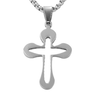 <b>Titanium</b> Steel Hollow Cross Pendant Geometric Design Christian Religious Men's Necklace Everyday Wear - Product Image 1