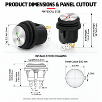 Interrupteur à bascule rond en acier inoxydable KCD1-105, 6A 250VAC, 3 broches, rouge, éclairé, marche/arrêt, montage sur panneau, pour équipement automobile