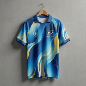 Maillot de football imprimé vagues bleues et jaunes Y2K Blokecore, col en V, personnalisable avec nom et numéro, sublimation intégrale, séchage rapide, pour club - Product Image 2