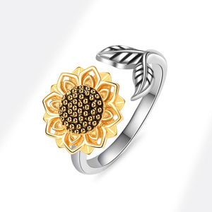 Fashion Sunflower Anxiety Spin Finger <b>Rings</b> Copper Gold Plated Rotating Freely <b>Stress</b> Relief Flower Fidget Jewelry For Girls - Product Image 6