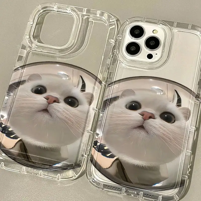 Capa macia de TPU anti-queda para iPhone 15 14 13 Pro Max fofo de gato de rosto redondo
