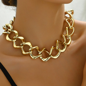 Stylish American Hip Hop Women's Clavicle Chain 18K Gold Plated Exaggerated Long <b>Necklace</b> Party Jewelry Zinc Alloy U Shaped - Product Image 2