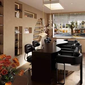 Table à ongles en bois de salon, <span class=keywords><strong>prix</strong></span> d'usine, forme en S, noir, beauté, spa, bureau, hôtel, simple, multi-personnes - Product Image 5