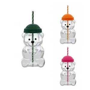 Nouveau stock Tasse en verre en forme d'ours mignon avec couvercle et paille Anti-fuite Grande capacité Utilisation à froid et à chaud Tasse à café - Product Image 1