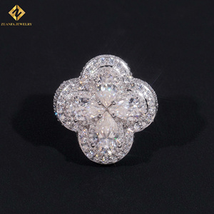 Nuevo Diseño de Moda, Anillo de Hombre con Cruz, Estilo Hip Hop, de Lujo, con Incrustaciones de 4 Piedras de Moissanita VVS Rosa en Forma de Pera, Plata de Ley S925 - Product Image 5