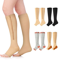 Chaussettes de compression à fermeture éclair pour le fitness, soutien de la circulation sanguine, compression des jambes, genouillères, chaussettes de sport à bout ouvert, réduction de la douleur, chaussettes de compression