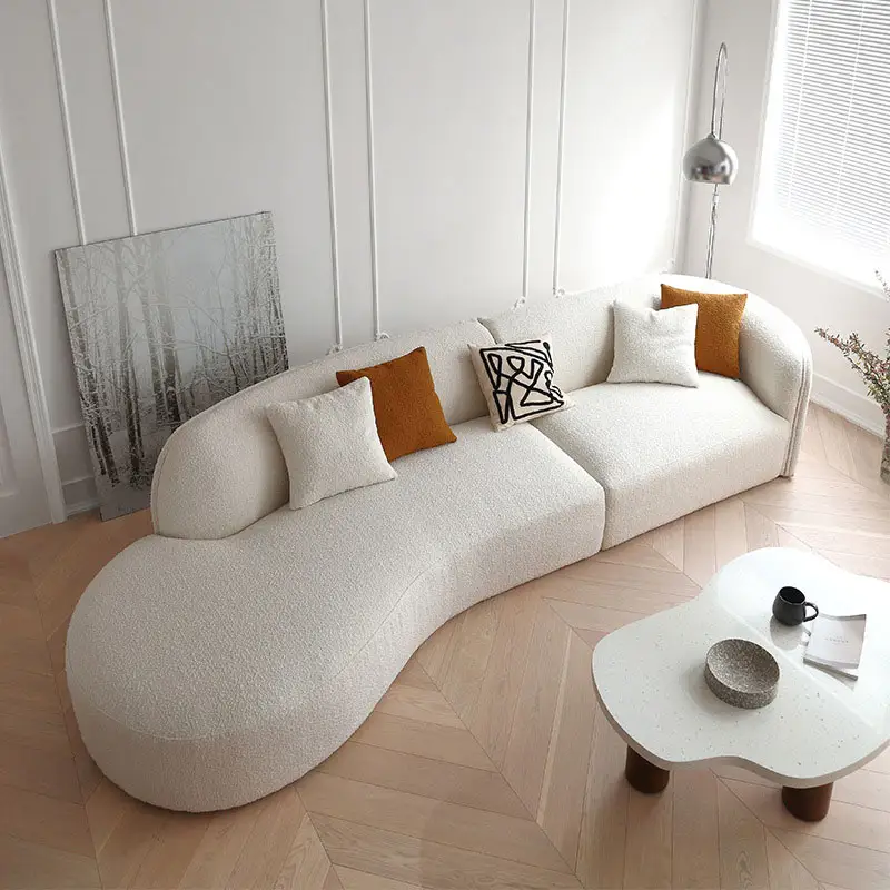 Modern popular modern Simplicity cream style comfortable fabric velvet Lamb Woolmatte cloth curved high quality combination sofa