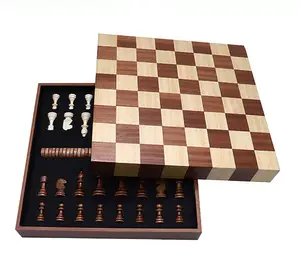 Customizable 15'' Magnetic Wooden Chess Game Set Customized Chessmen Storage Slots Chess Set Classic Board Game
