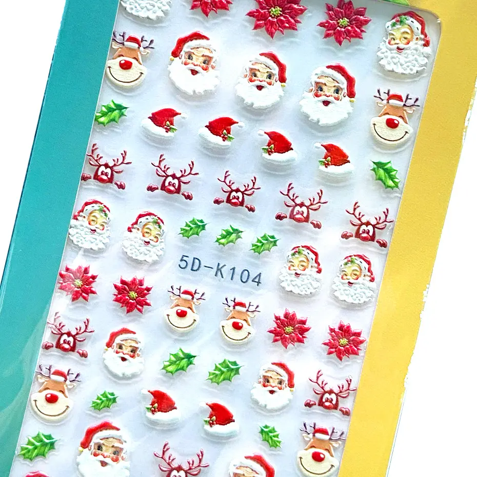 Tırnak ürünleri üreticisi manikür dekorasyon 5D noel Sticker kardan adam kar tanesi kırmızı yeni yıl tırnak Sticker DIY