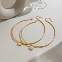 Collier ras du cou en acier inoxydable plaqué or 18 carats avec zircon cubique rond, bijoux de mode pour femmes