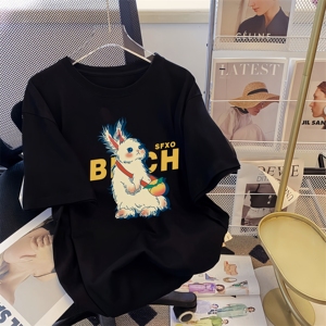 <span class=keywords><strong>T</strong></span>-<span class=keywords><strong>shirt</strong></span> en coton pour <span class=keywords><strong>femme</strong></span> 2026, imprimé tendance, col rond, manches courtes, 200 grammes, doux, ample et oversize - Product Image 5