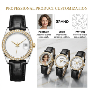 Reloj de Mujer con Foto Personalizada, Esfera en Blanco, Ventana de Fecha, 6 Colores, Correa de Cuero de Bambú, para Regalo Promocional Corporativo - Product Image 2