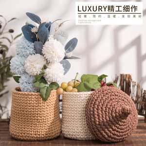 Handmade Cotton Rope Crochet <b>Storage</b> <b>Basket</b> Round Desktop Plant Pot Decor Cosmetic Organizer Woven <b>Baskets</b> Shandong - Product Image 5