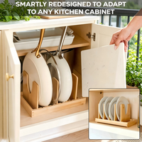 Organisateur de casseroles et de poêles pour sous l'armoire, organisateur de couvercles de casseroles en bambou pour armoire avec fermeture magnétique, séparateurs réglables
