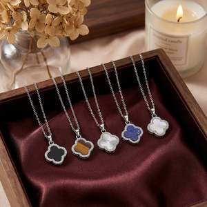 Collane Pendenti di Tendenza in <span class=keywords><strong>Argento</strong></span> Sterling 925 con <span class=keywords><strong>Quadrifoglio</strong></span>, Agata Nera, Occhio di Tigre e Lapislazzuli Naturale per Gioielli da Donna - Product Image 2