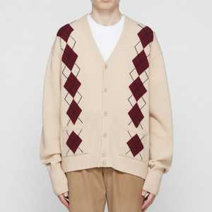 Cárdigan Beige para hombre, suéter con patrón de Argyle granate, prendas de punto con botones, Vintage estilo clásico, informal, cálido, traje de moda de invierno - Product Image 1