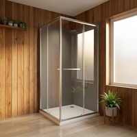 Cabine de douche à coins carrés avec bac de douche, porte coulissante en aluminium et verre trempé pour salle de bain
