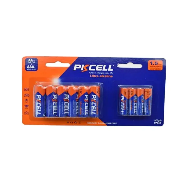 Pkcell شعبية lr6 aa am3 1.5v القلوية بطارية جافة مع MSDS