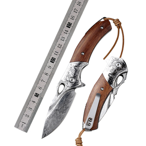 Navaja Plegable de Acero de Damasco con Mango de Madera de Hierro del Desierto, Cuchillo EDC Afilado para Uso Diario, Camping y Senderismo - Product Image 6