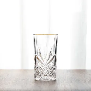 แก้วดื่มทรงสูงทำจากแก้วใสระดับพรีเมี่ยมสายทองขอบทอง