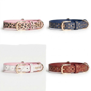 Collar de Cuero de Lujo para <span class=keywords><strong>Perro</strong></span> con Estampado Personalizado, Nombre de Marca en Relieve, Patrón Geométrico, Collar para <span class=keywords><strong>Perro</strong></span> en Cuero, Artículos para Mascotas - Product Image 5