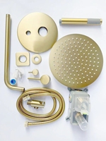 Robinet monocommande en laiton brossé doré de luxe, ensemble de douche encastré à effet pluie, pomme de douche, système de mitigeur de douche pour salle de bain