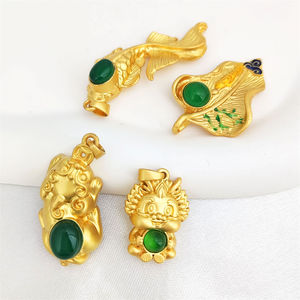 คุณภาพสูงโบราณจี้ทอง chrysoprase cabs Buddha pixiu เบบี้มังกรเขียวอาเกตสร้อยคอเครื่องประดับปลา KOI - Product Image 2