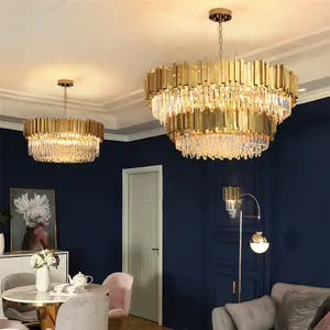 Modern luxury Living Room light hotel villa led lamp large round ceiling mounted lighting k9 pendant lights crystal chandelier