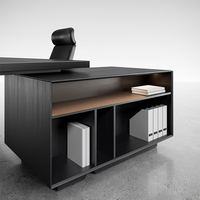 Bureau de direction moderne en forme de L avec bande lumineuse ambiante pour bureau de PDG ou de directeur, mobilier en bois avec rangement