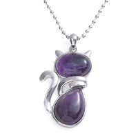 Collier pendentif chat en pierre naturelle de style classique fait à la main amulette de chakra d'énergie pour femmes filles bijoux en cristal de guérison-cadeau