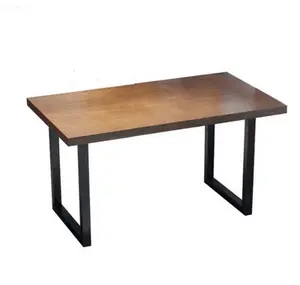 2023苏森工业现代矩形木板桌黑色金属腿餐厅4把椅子长凳套装