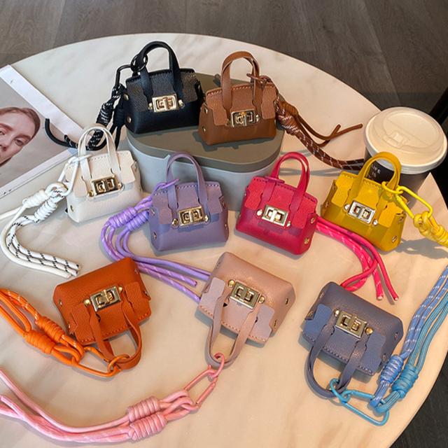 Mini PU Leather Bag Keychain Portable Small Storage Pouch Keyring with Detachable Strap for Lipstick Earbuds Charm Pendants