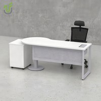 Bureau de direction IULTRA Smart CEO avec gestion des câbles, moderne, électrique, en forme de L, blanc brillant, écologique, modulaire