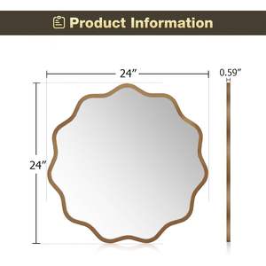 Miroir mural rond ondulé en verre Brightify de 24 pouces avec cadre en métal doré pour salon et salle de bain - Product Image 2