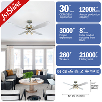 Ventilateur de plafond 1stshine 52 pouces, style classique moderne, commande vocale, ultra silencieux, 6 vitesses, qualité durable, décoration intérieure, avec lumière