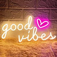 HOHOSIGN Enseignes néon « Good Vibes » 16x8 pouces, LED blanc chaud, alimentées par USB, décoration murale pour chambre, anniversaire/mariage, usage domestique et professionnel (salon)