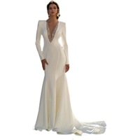 S0167G Nouvelle Robe de Soirée Élegante Longue à Manches Longues et Queue de Poisson, Parfaite pour un Banquet, Blanche et Adaptée pour une Mariée