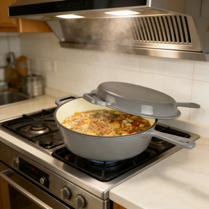 <span class=keywords><strong>Olla</strong></span> Holandesa de <span class=keywords><strong>Hierro</strong></span> <span class=keywords><strong>Fundido</strong></span> Esmaltado 2 en 1 de 10 Pulgadas con Tapa de Sartén para Acampar, Cocinar, Hornear y Freír - Product Image 6