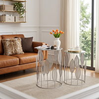 Set Meja Kopi Logam 2 Buah Warna Emas Mewah, Meja Samping Besi Ramah Lingkungan, Dekorasi Rumah Modern, Furnitur Ruang Tamu, Grosir Lander