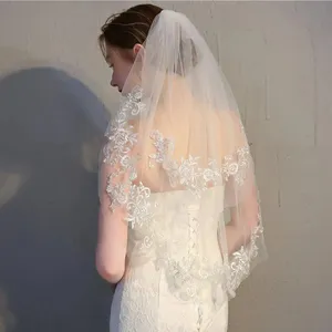 Đám CướI Ren cô dâu cho 2 tầng appliqued ngắn chiều dài eo cô dâu Mạng che mặt với lược mềm vải tuyn Mạng Che Mặt