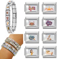 Ensemble de modules de bracelet à breloques DIY en acier inoxydable italien plaqué or, accessoires de bijoux classiques et créatifs à assembler