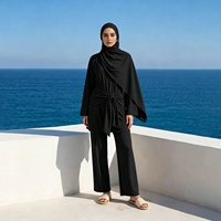 Ensemble de maillots de bain musulmans modestes de Dubaï avec ceinture à nouer, manches longues évasées, pantalon large, couvrance intégrale, séchage rapide, tenue de bain islamique
