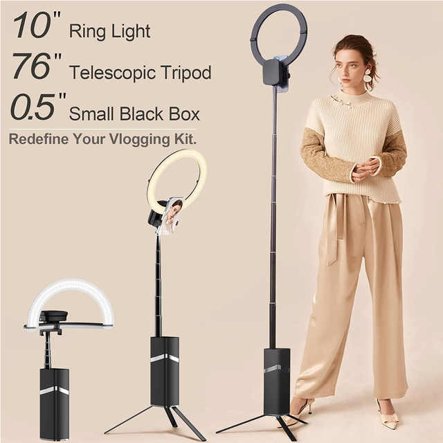 10 Inch Foldable Storage Wireless Selfie Ring Light Tripod Live Portable 4000mah Built-in Battery Box Led Three Color YY-1