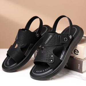 <strong>Men</strong> Casual Summer Leather <strong>Sandals</strong> Flat Design with Slip-On Closure Black and <strong>Brown</strong> Soft Breathable for Outdoor Activities - Product Image 6